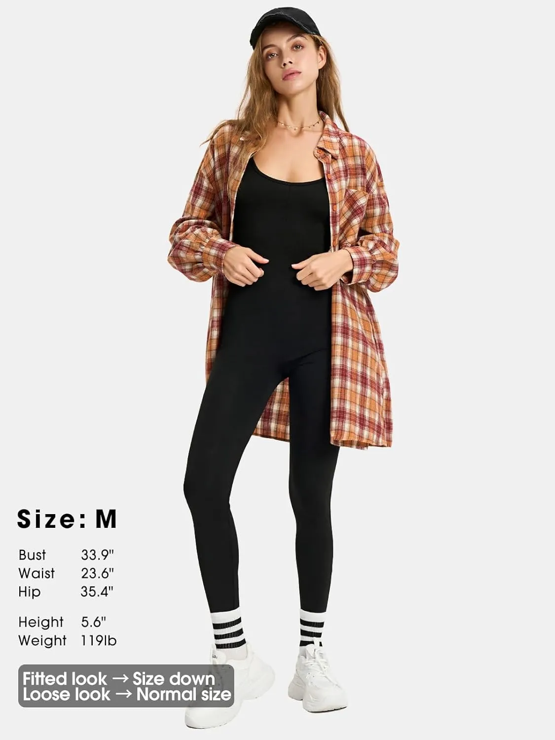 EXLURA Womens Plaid Flannel Shacket Long Sleeve Button Down Shirts Long Jackets Oversized Spring Fashion Outfits 2025 Clothes