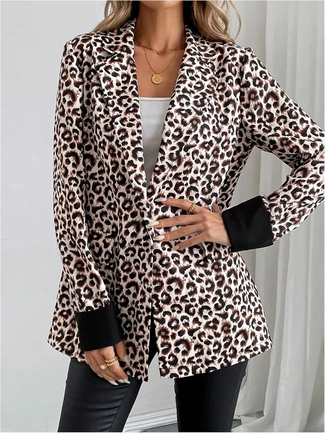 Floerns Women's Casual Work Office Open Front Striped Blazer
