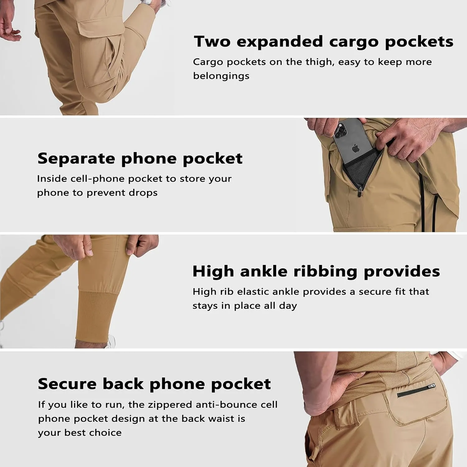 GINTPK Men Cargo Jogger Lightweight Tapered Hiking Pants Sport Running Quick Dry Sweatpants for Training