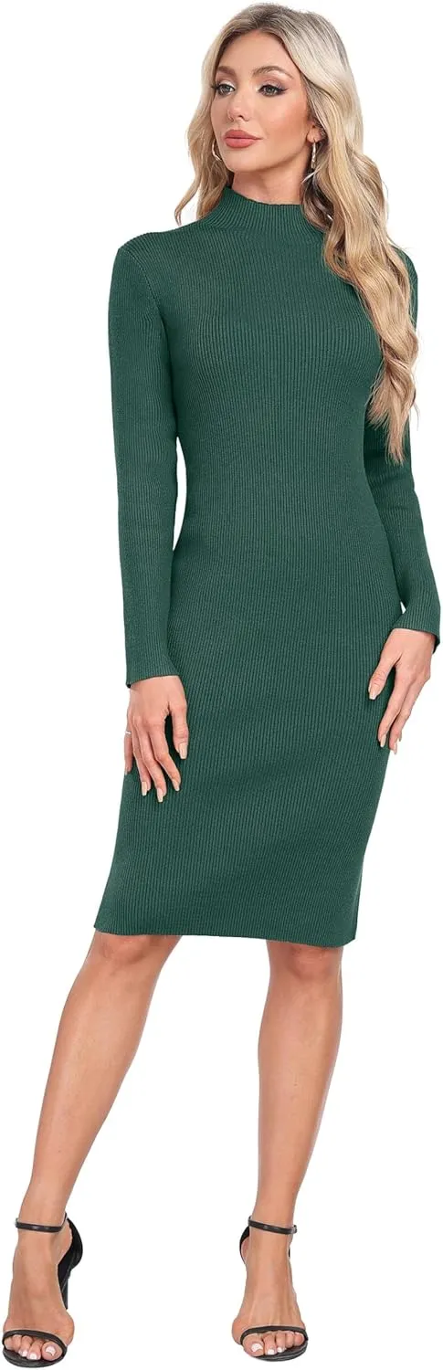 GRECERELLE Womens 2025 Fall & Winter Outfits Sweater Dress Mock Neck Long Sleeve Slim Fit Ribbed Knit Bodycon Midi Dress