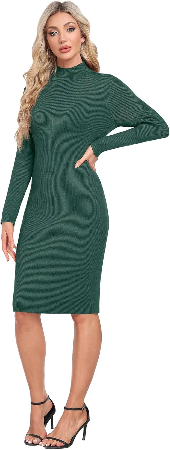 GRECERELLE Womens 2025 Fall & Winter Outfits Sweater Dress Mock Neck Long Sleeve Slim Fit Ribbed Knit Bodycon Midi Dress