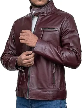 HIGOBO Cafe Racer Vintage Slim Fit Distressed Mens Motorcycle Biker Leather Jacket