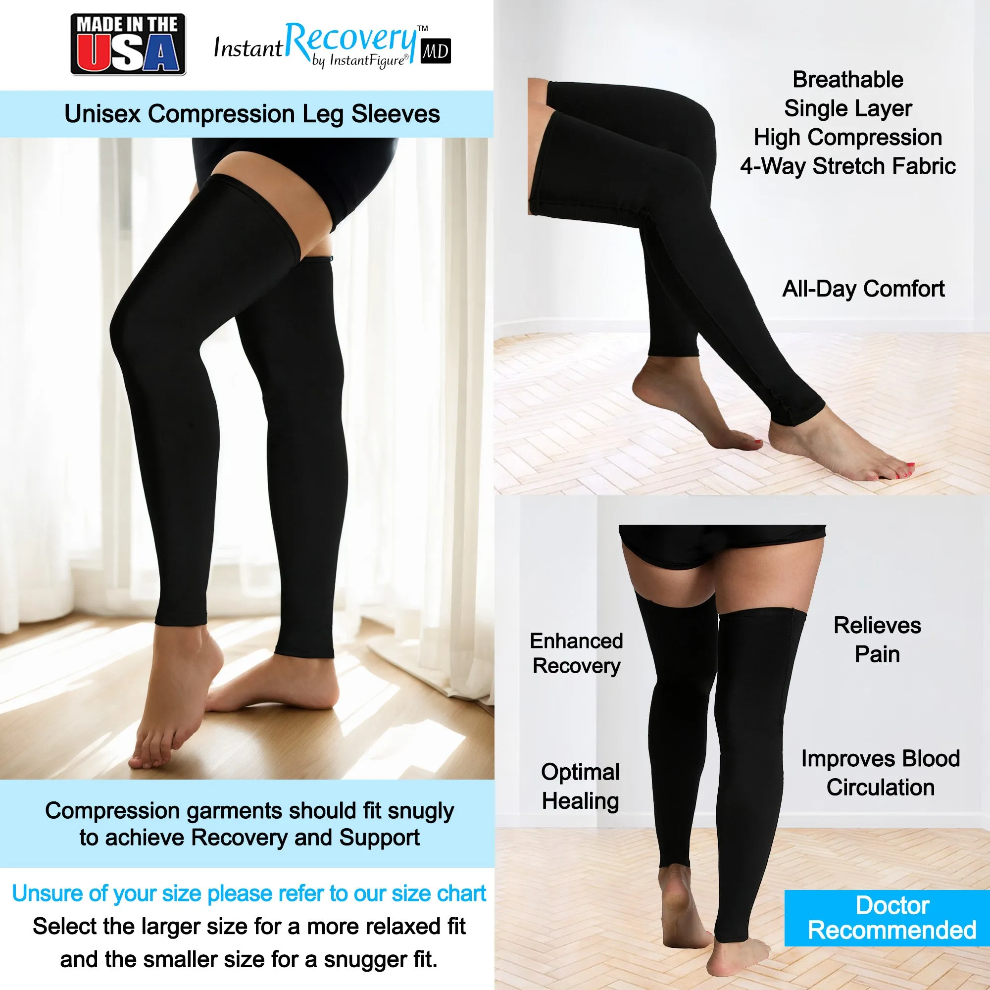 InstantRecoveryMD Unisex Compression Leg Sleeves Open Foot MD401