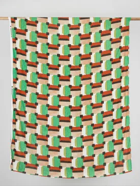 Italian Geo Print Viscose Linen Deadstock - Tan   Green   Red - Swatch