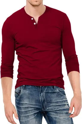 KUYIGO Mens Henley Shirts Slim Fit Long Sleeve Casual Button Fashion Cotton V Neck Tops Tee