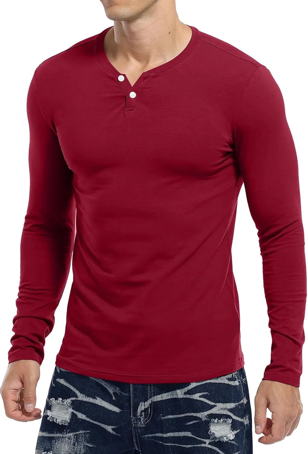 KUYIGO Mens Henley Shirts Slim Fit Long Sleeve Casual Button Fashion Cotton V Neck Tops Tee