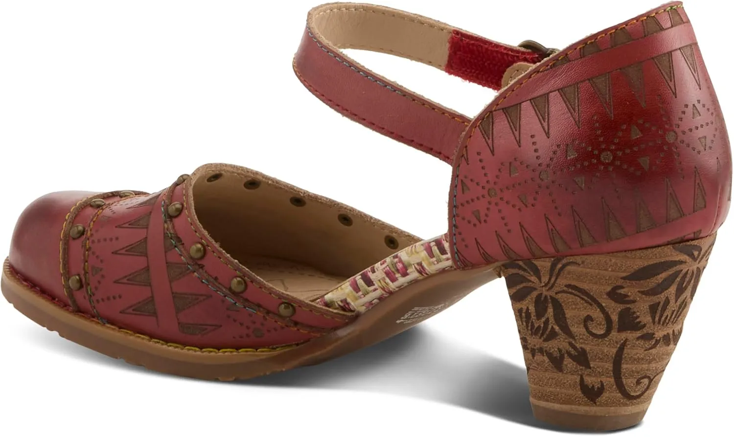L'Artiste Women's NIOBELLA Hand-Painted Hook-and-Loop Mary Jane  Geometric Design, Decorative Buckle, Faux Stacked Heel