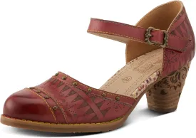 L'Artiste Women's NIOBELLA Hand-Painted Hook-and-Loop Mary Jane  Geometric Design, Decorative Buckle, Faux Stacked Heel