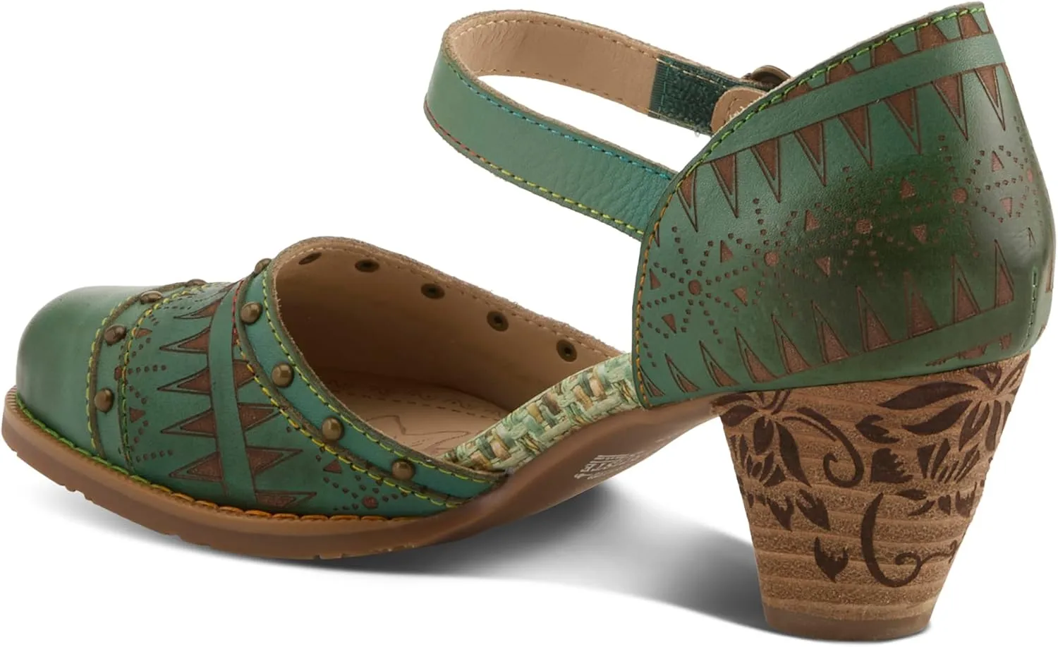 L'Artiste Women's NIOBELLA Hand-Painted Hook-and-Loop Mary Jane  Geometric Design, Decorative Buckle, Faux Stacked Heel