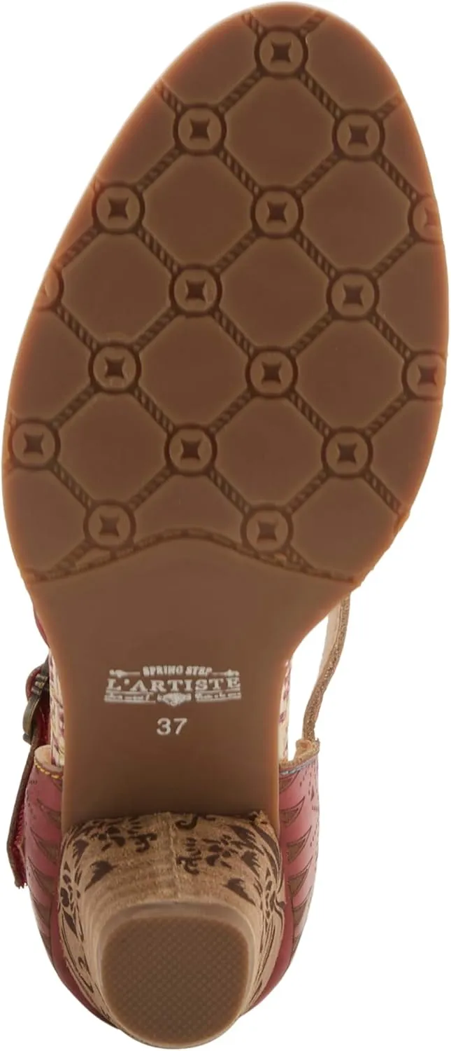 L'Artiste Women's NIOBELLA Hand-Painted Hook-and-Loop Mary Jane  Geometric Design, Decorative Buckle, Faux Stacked Heel