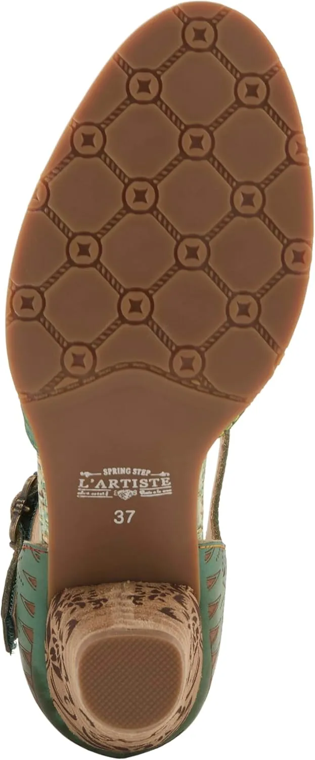 L'Artiste Women's NIOBELLA Hand-Painted Hook-and-Loop Mary Jane  Geometric Design, Decorative Buckle, Faux Stacked Heel