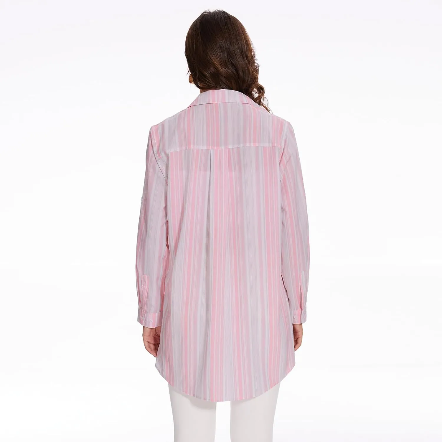 Lightbare Womens UPF 50  Button Down Shirt Dress Collared Long Sleeve Blouse Swimsuit Coverup Boyfriend Shirts Loose Fit