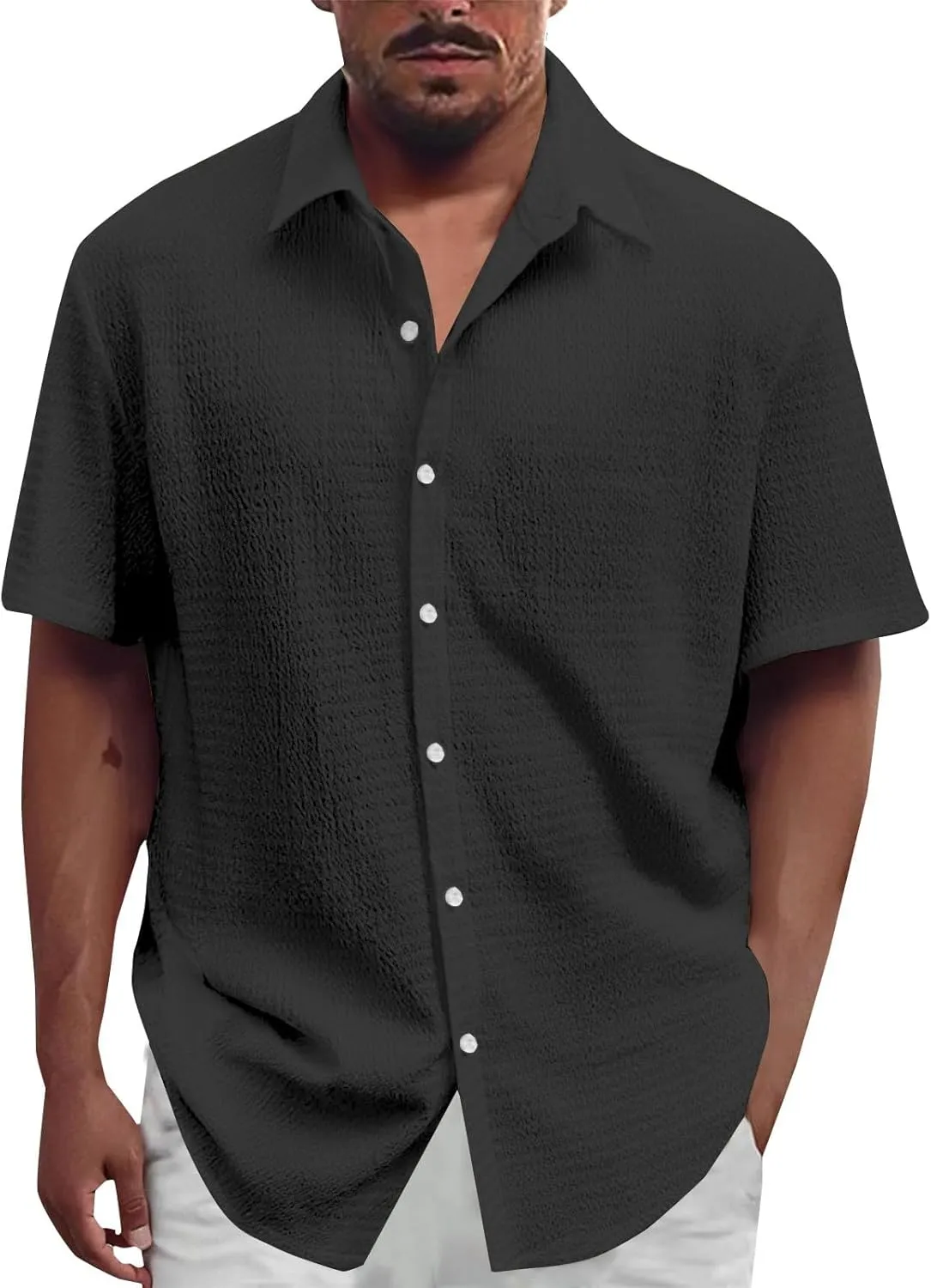 Loose Short Sleeve Shirts Mens Button Down Collared Hawaiian Beach T-Shirts Solid Casual Summer Tropical Holiday Tops