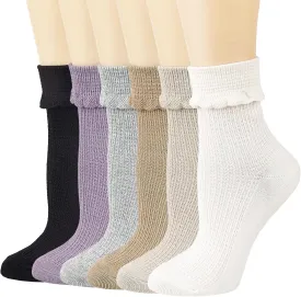 Mcool Mary Womens Crew Socks Ruffle Casual Cotton Frilly Breathable Cute Knit Lettuce Turn-Cuff Trim Ankle Socks 6 Pack