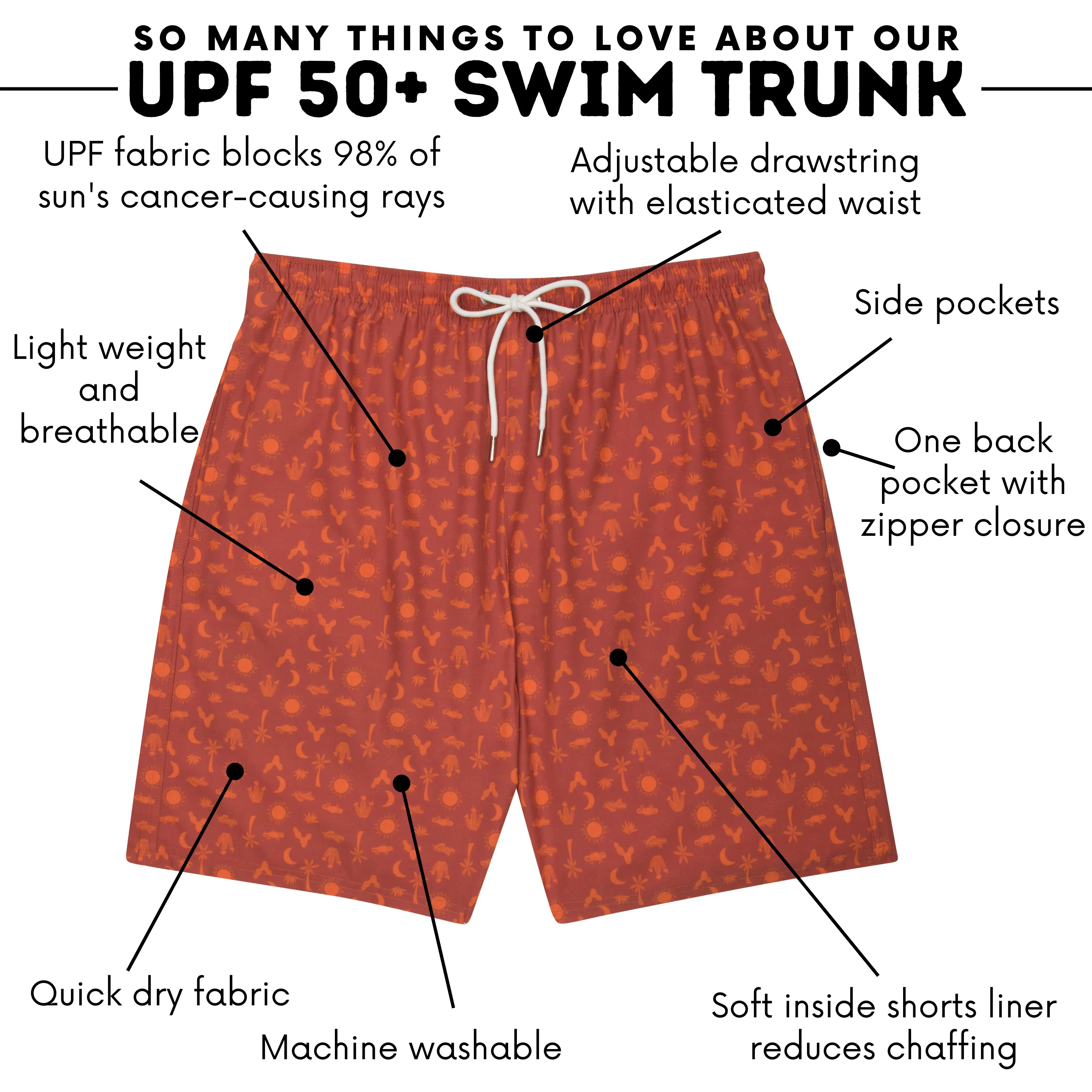 Men's 8" Swim Trunks Boxer Brief Liner | "Desert"