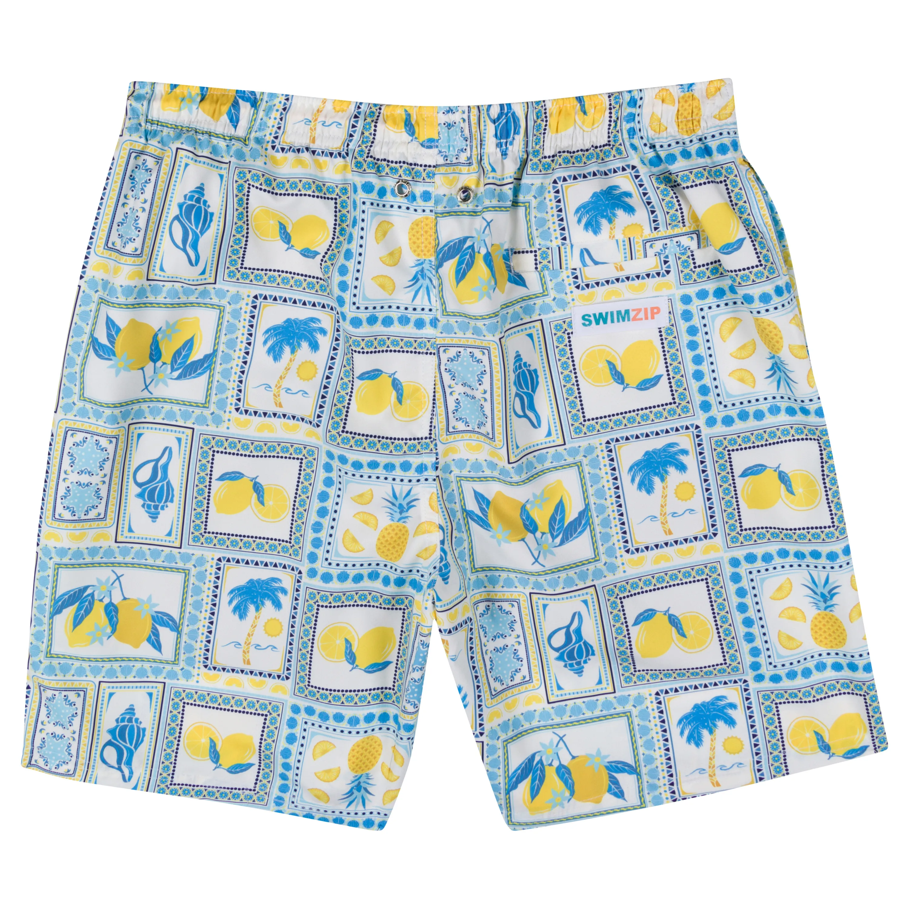 Men's 8" Swim Trunks Boxer Brief Liner | "Mediterranean Lemons"
