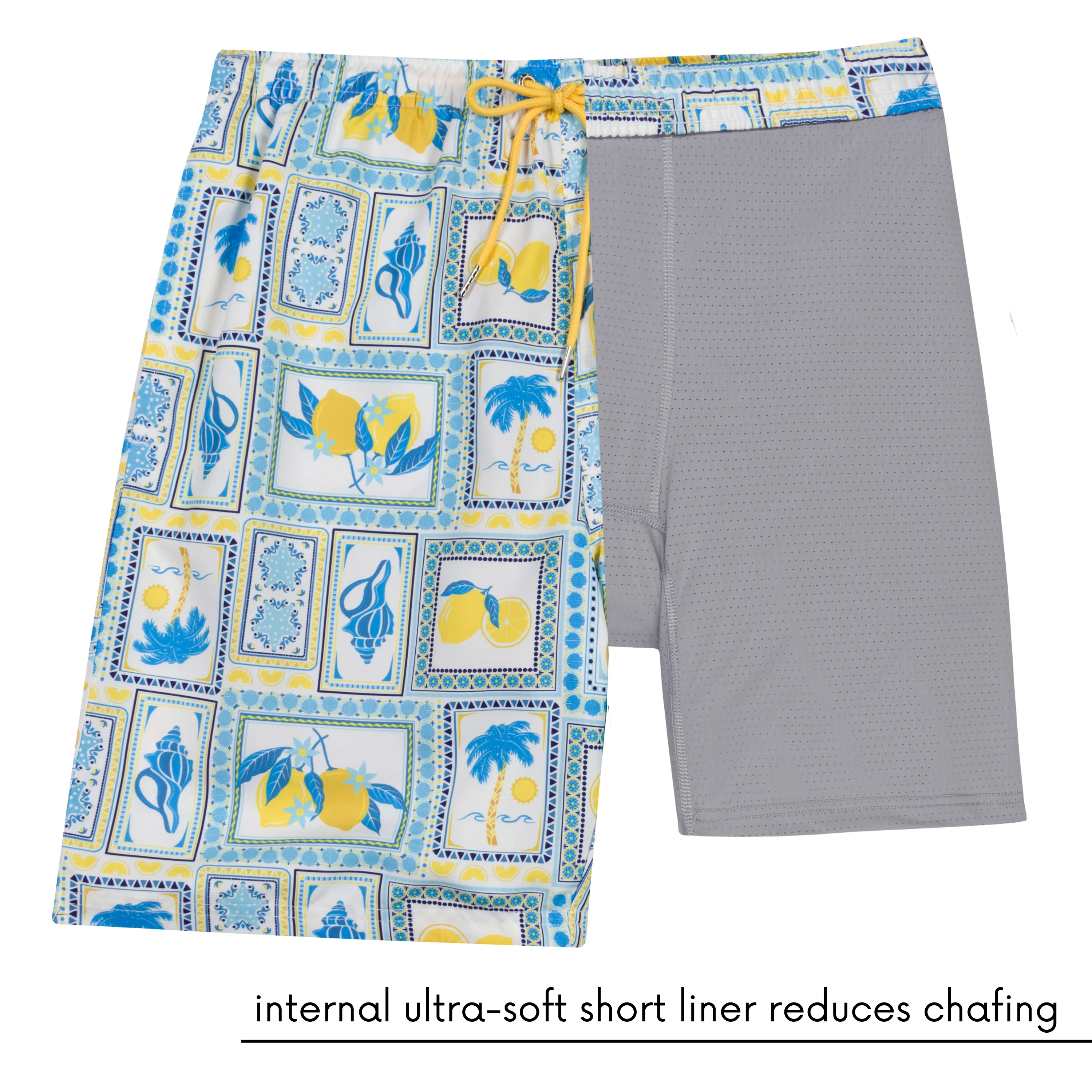 Men's 8" Swim Trunks Boxer Brief Liner | "Mediterranean Lemons"