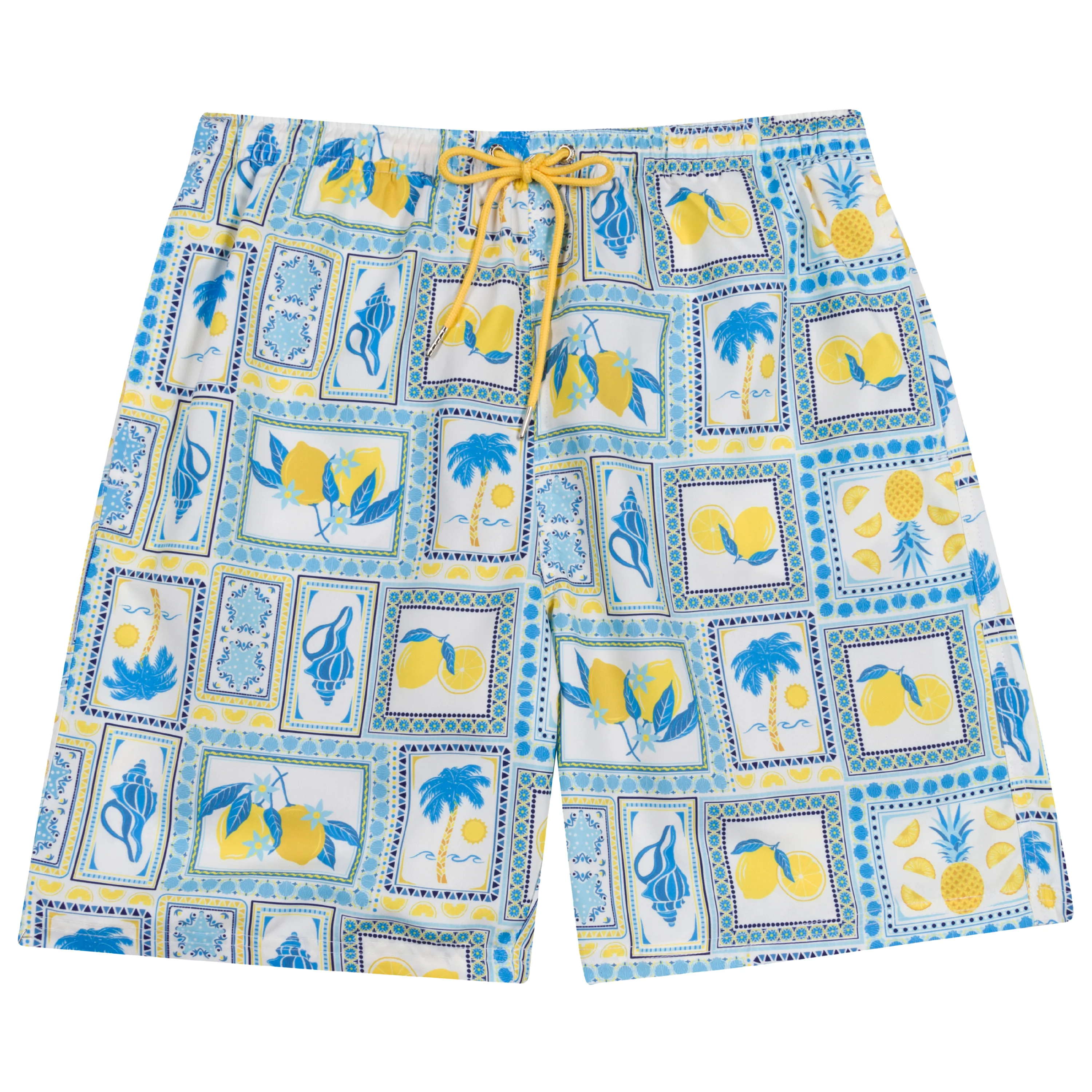 Men's 8" Swim Trunks Boxer Brief Liner | "Mediterranean Lemons"