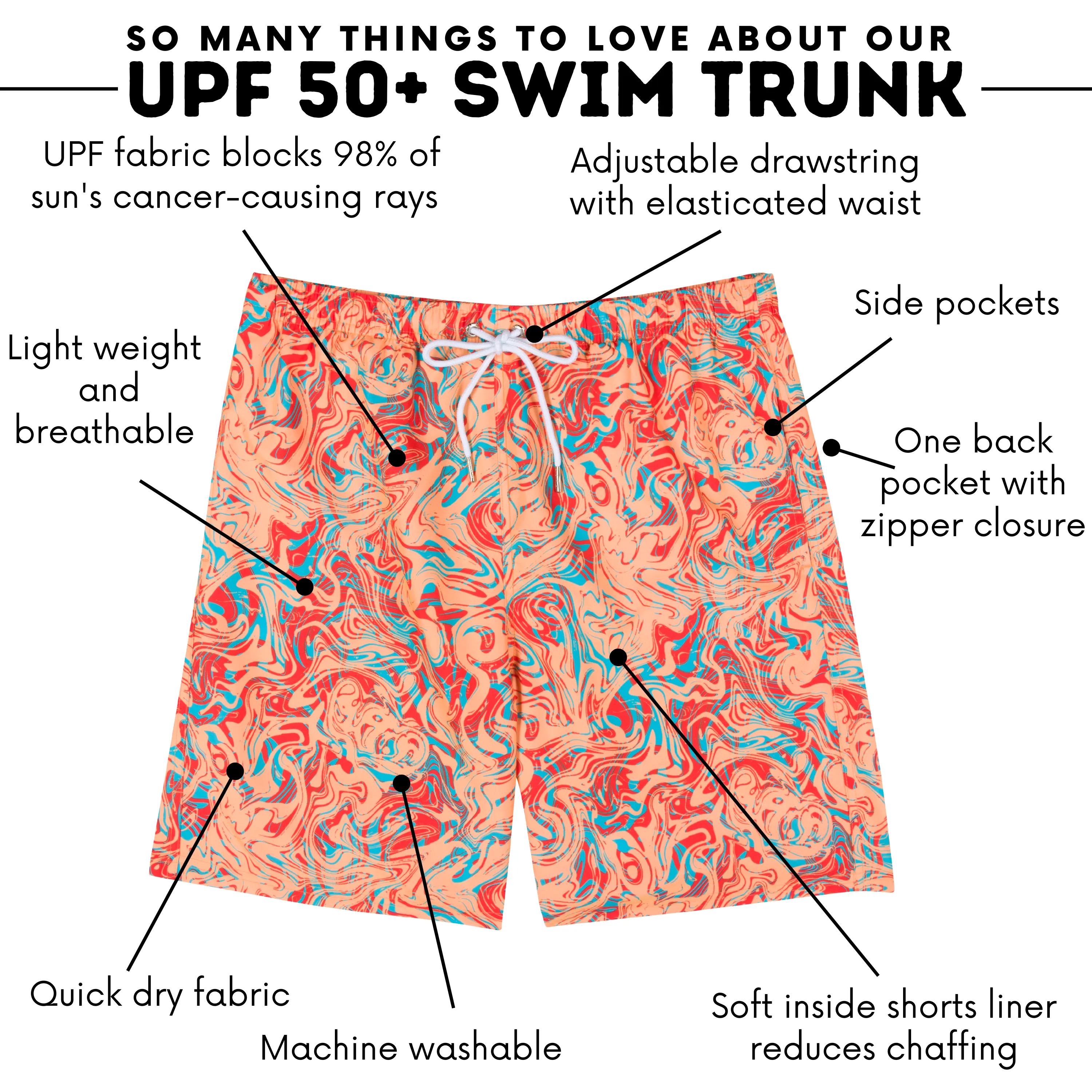 Men's 8" Swim Trunks Boxer Brief Liner | "Swirl"