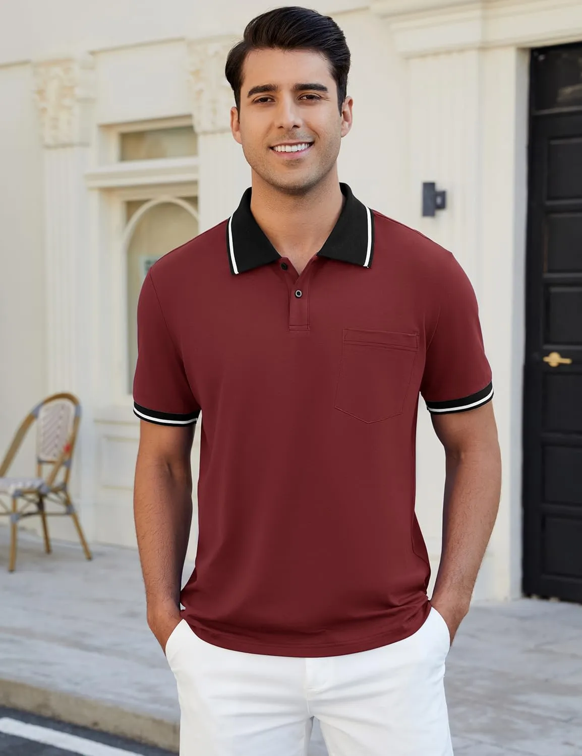 Men's Casual Short Sleeve Polo Shirts Classic Button Summer Collared Golf Top T-Shirt with Pocket