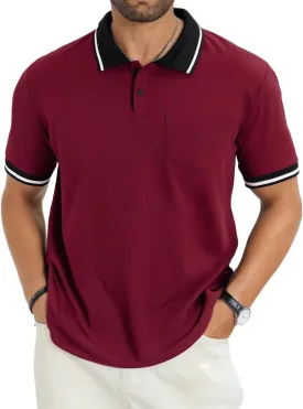 Men's Casual Short Sleeve Polo Shirts Classic Button Summer Collared Golf Top T-Shirt with Pocket