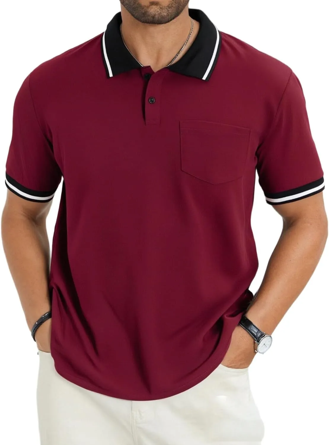 Men's Casual Short Sleeve Polo Shirts Classic Button Summer Collared Golf Top T-Shirt with Pocket