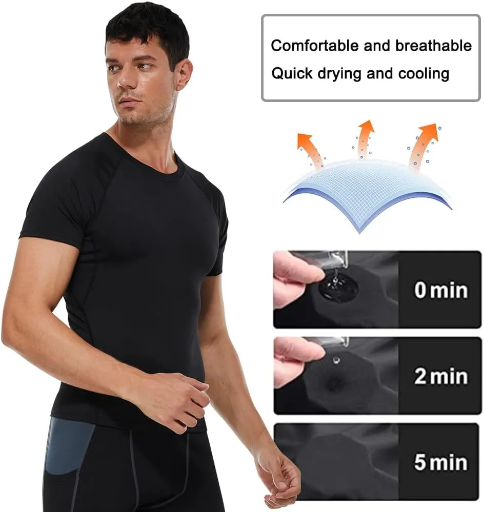 Men's Compression Shirts Short Sleeve Athletic Workout T-Shirts Sports Cool Dry Top Active Undershirt Performance Base Layer