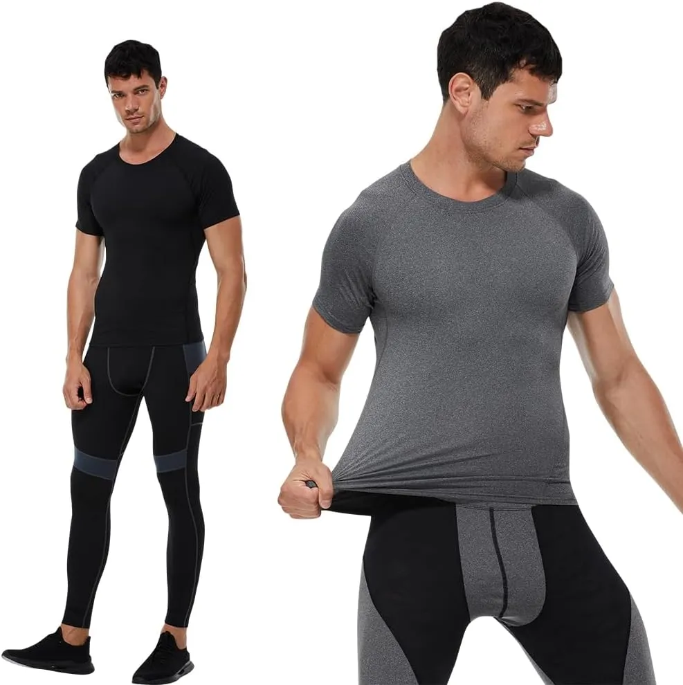 Men's Compression Shirts Short Sleeve Athletic Workout T-Shirts Sports Cool Dry Top Active Undershirt Performance Base Layer