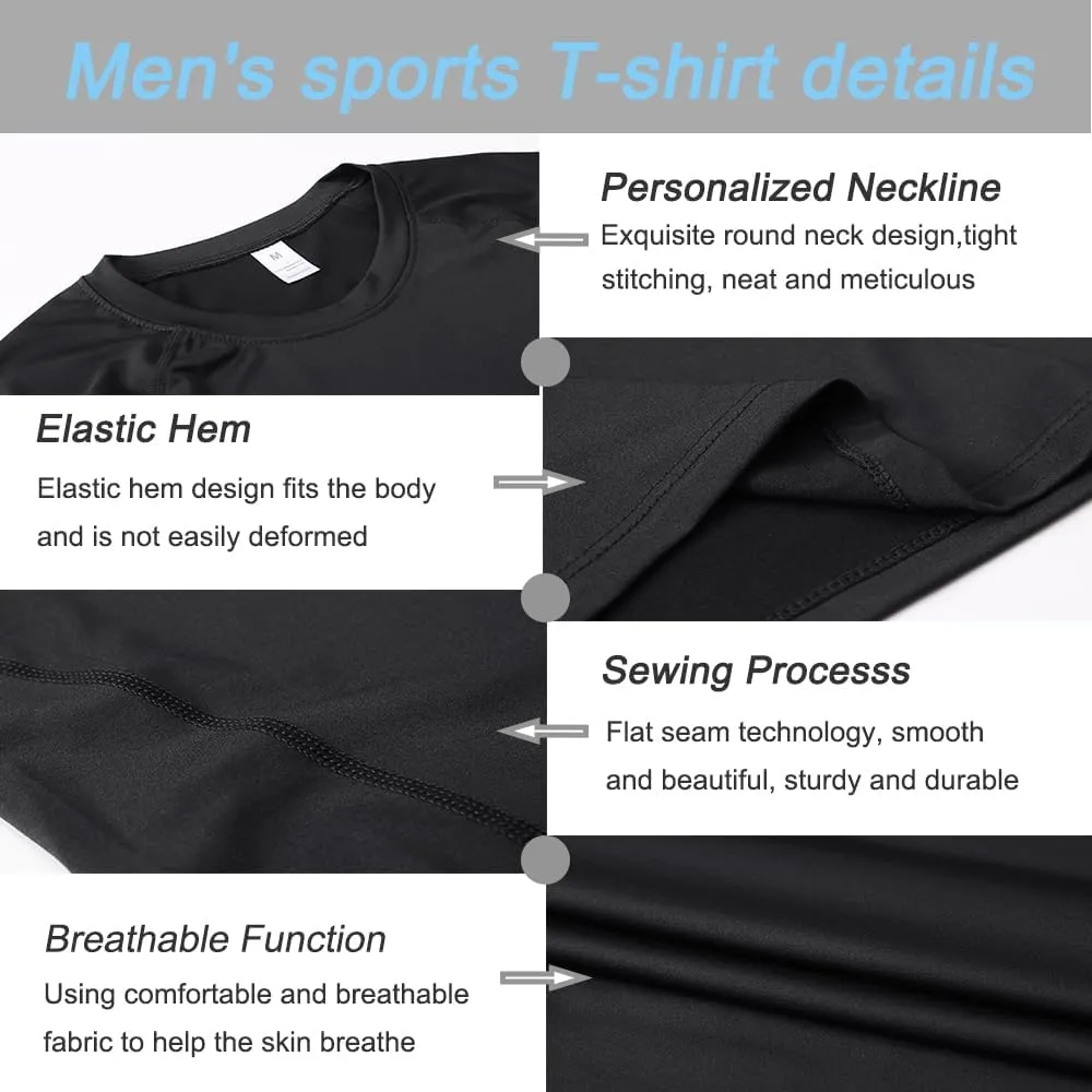 Men's Compression Shirts Short Sleeve Athletic Workout T-Shirts Sports Cool Dry Top Active Undershirt Performance Base Layer