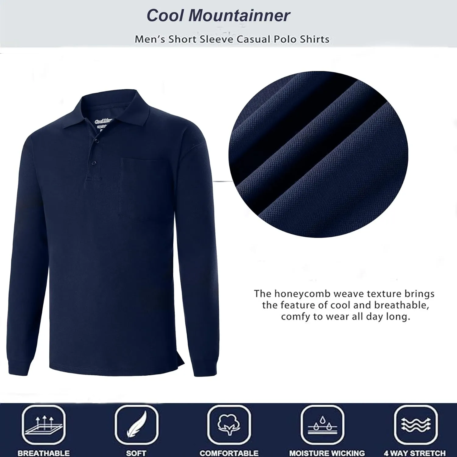 Men's Polo Shirts Long Sleeve Classic Quick Dry Moisture Wicking Tactical Golf Shirts for Men with Pocket Causal Athletic