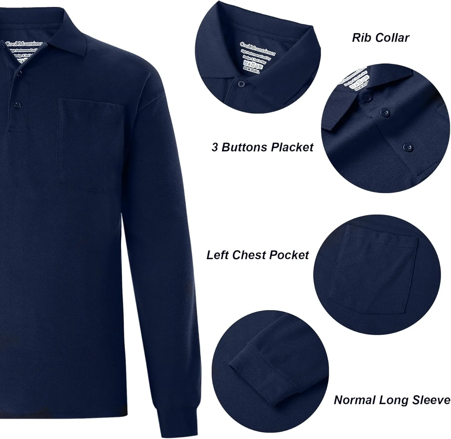 Men's Polo Shirts Long Sleeve Classic Quick Dry Moisture Wicking Tactical Golf Shirts for Men with Pocket Causal Athletic