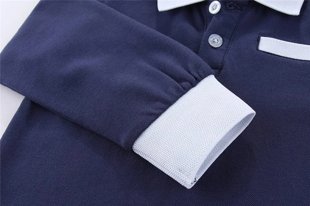 Mud Kingdom Boys Long Sleeve Pique Polo Shirt School Uniform