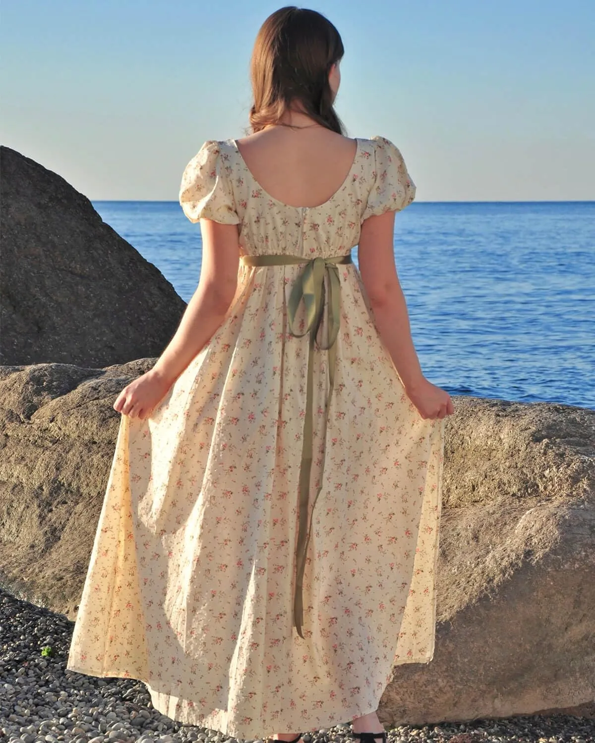 Nuoqi Regency Dresses for Women Floral Regency Era Dress Empire Waist Long Tea Party Dress