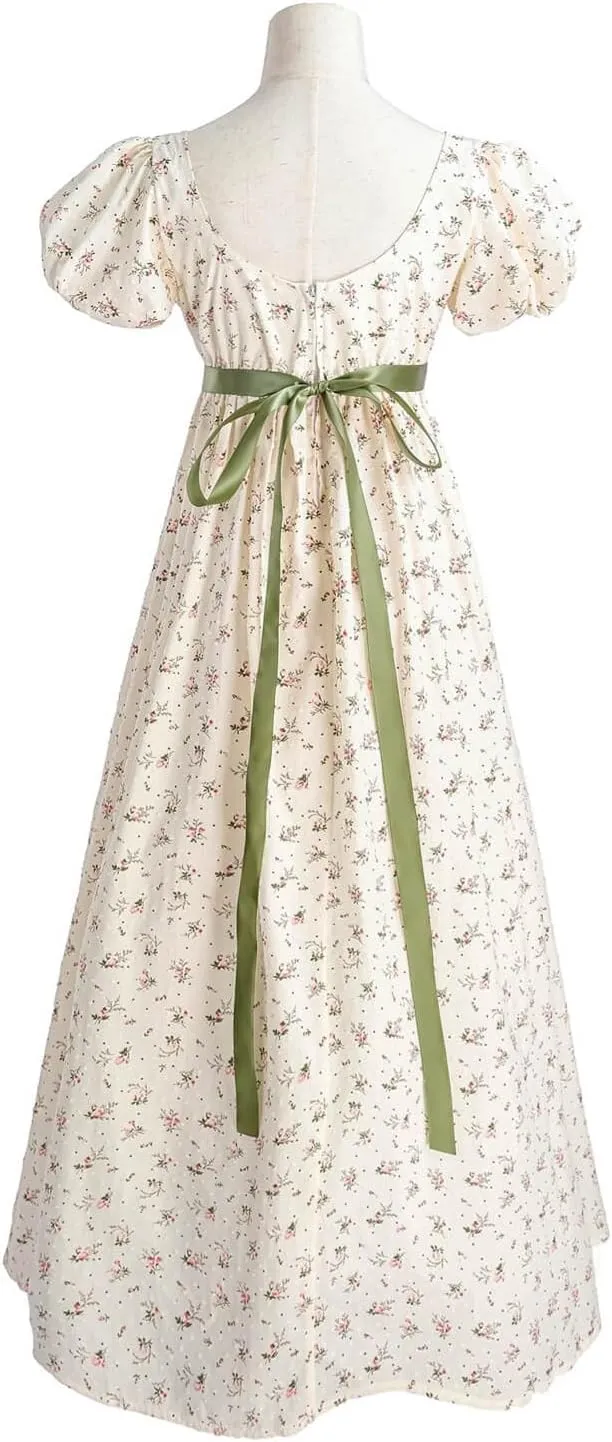 Nuoqi Regency Dresses for Women Floral Regency Era Dress Empire Waist Long Tea Party Dress