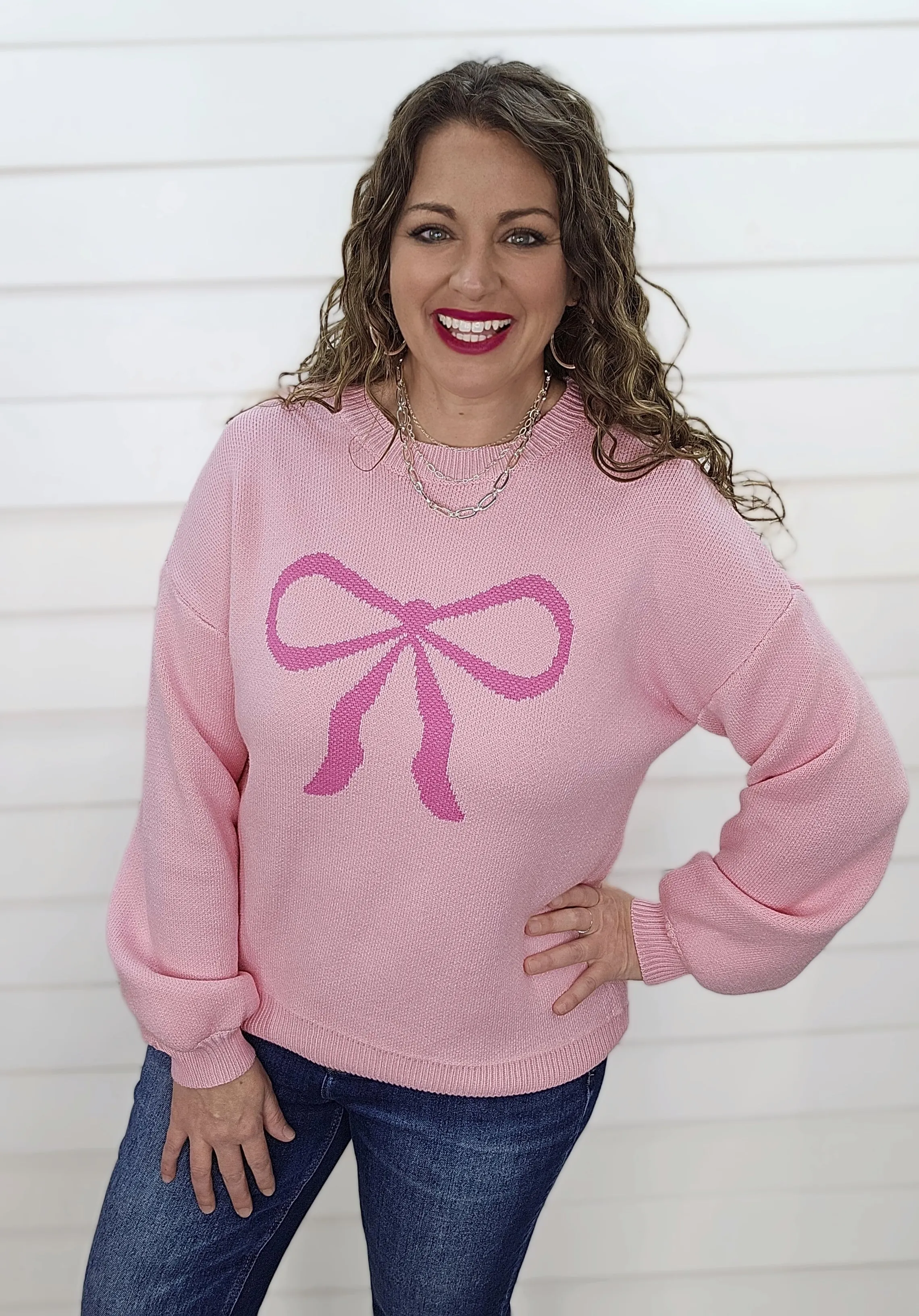 PINK LARGE BOW SWEATER