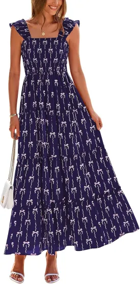 PRETTYGARDEN Women's 2025 Floral Maxi Sundress Smocked Tank Dress Sleeveless Ruffle Summer Tiered Long Dresses