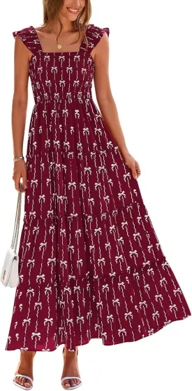PRETTYGARDEN Women's 2025 Floral Maxi Sundress Smocked Tank Dress Sleeveless Ruffle Summer Tiered Long Dresses