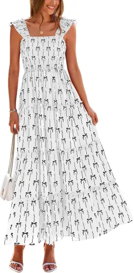 PRETTYGARDEN Women's 2025 Floral Maxi Sundress Smocked Tank Dress Sleeveless Ruffle Summer Tiered Long Dresses