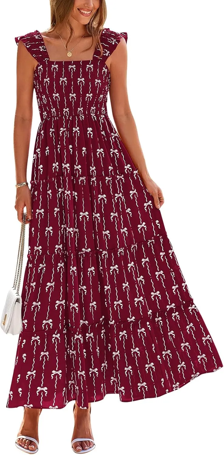 PRETTYGARDEN Women's 2025 Floral Maxi Sundress Smocked Tank Dress Sleeveless Ruffle Summer Tiered Long Dresses