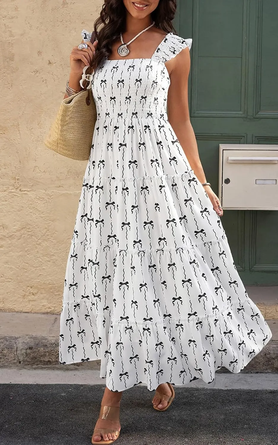 PRETTYGARDEN Women's 2025 Floral Maxi Sundress Smocked Tank Dress Sleeveless Ruffle Summer Tiered Long Dresses