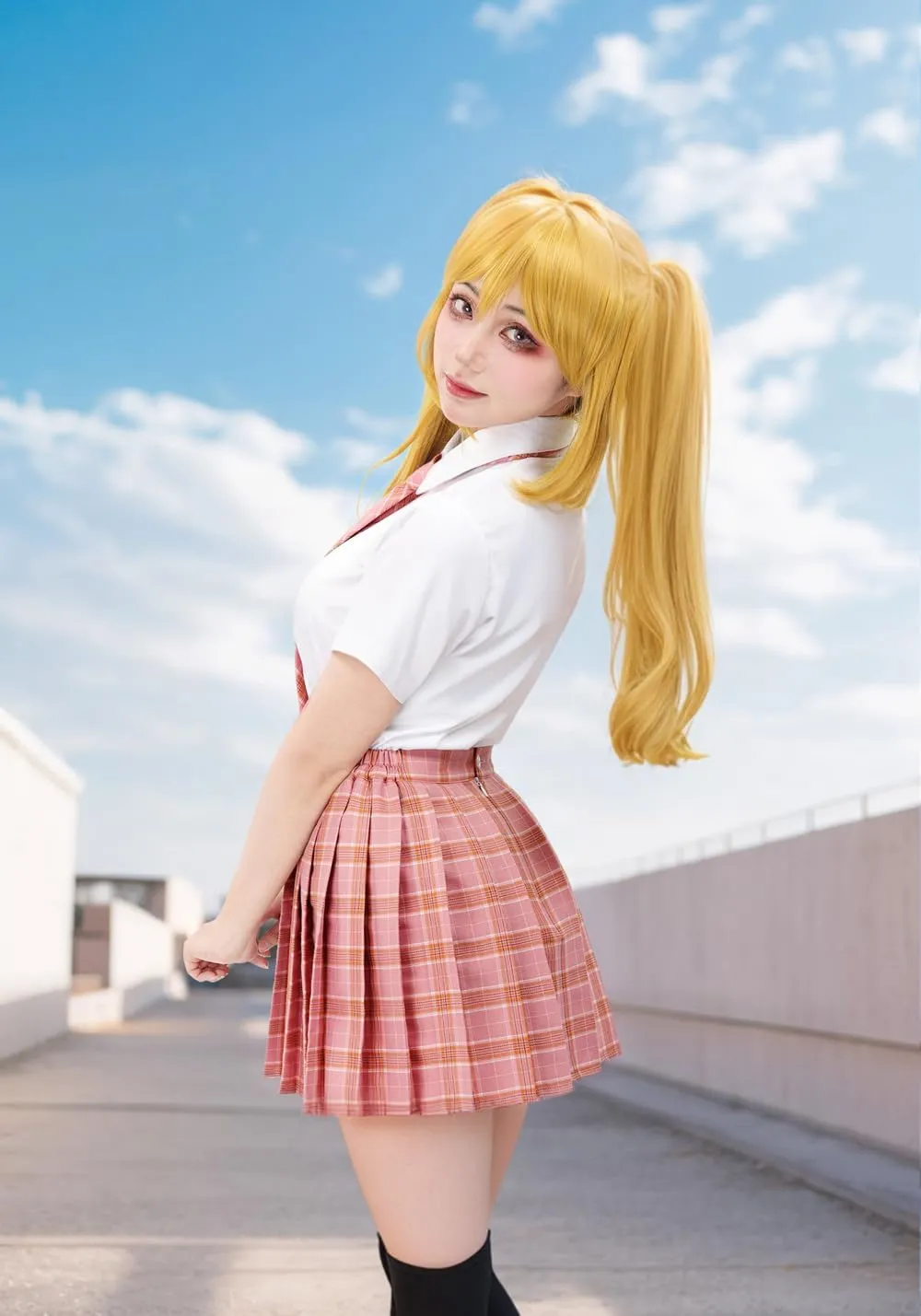 PROCOS US Size Costume Women Japanese Uniform Outfit with Plaid Bow Tie 5 PCS for Christmas