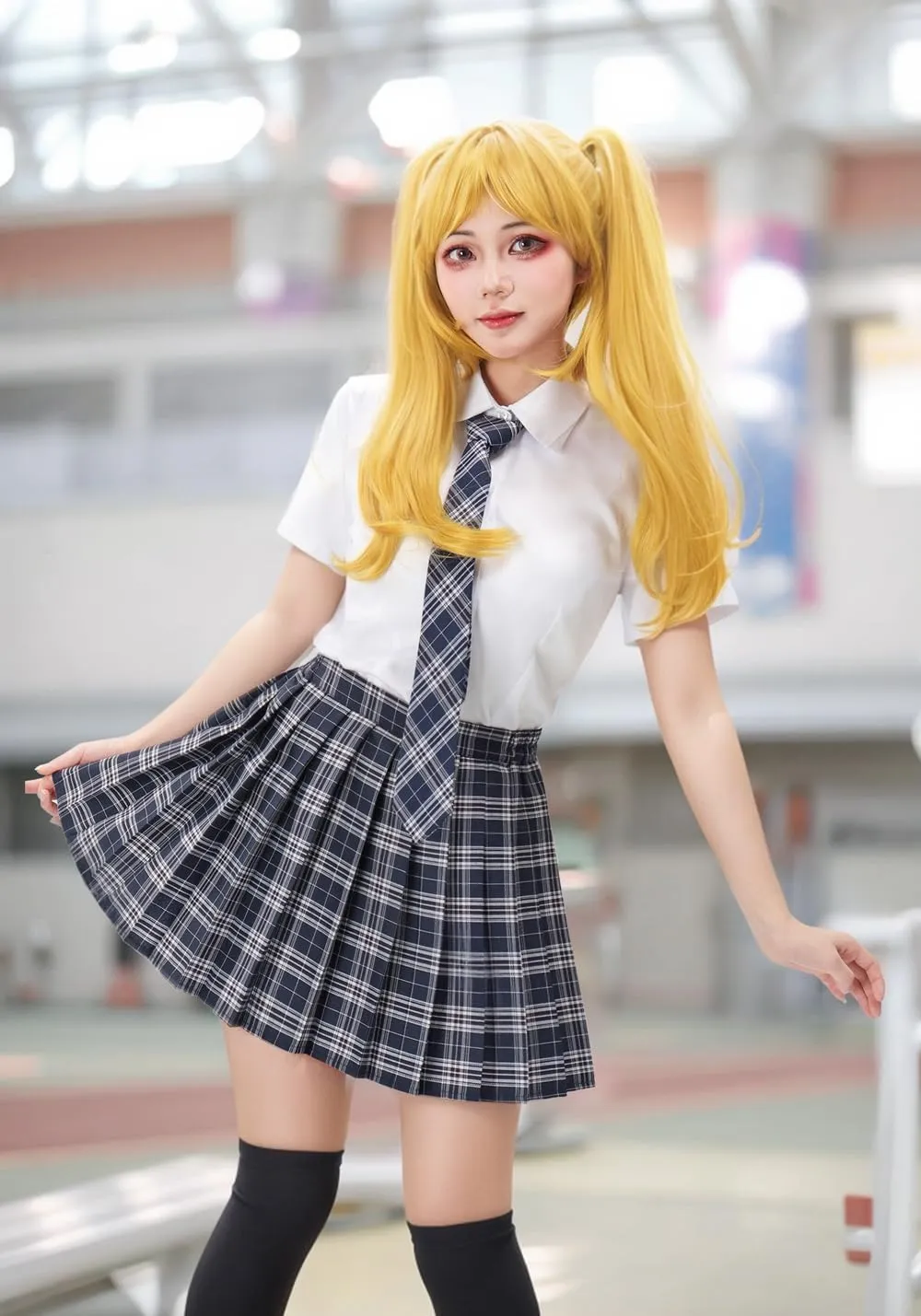 PROCOS US Size Costume Women Japanese Uniform Outfit with Plaid Bow Tie 5 PCS for Christmas