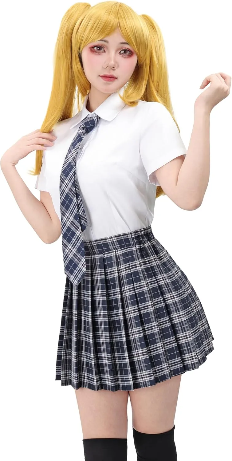 PROCOS US Size Costume Women Japanese Uniform Outfit with Plaid Bow Tie 5 PCS for Christmas