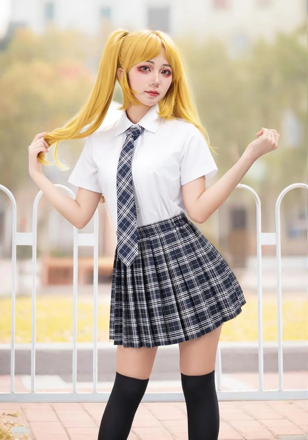 PROCOS US Size Costume Women Japanese Uniform Outfit with Plaid Bow Tie 5 PCS for Christmas