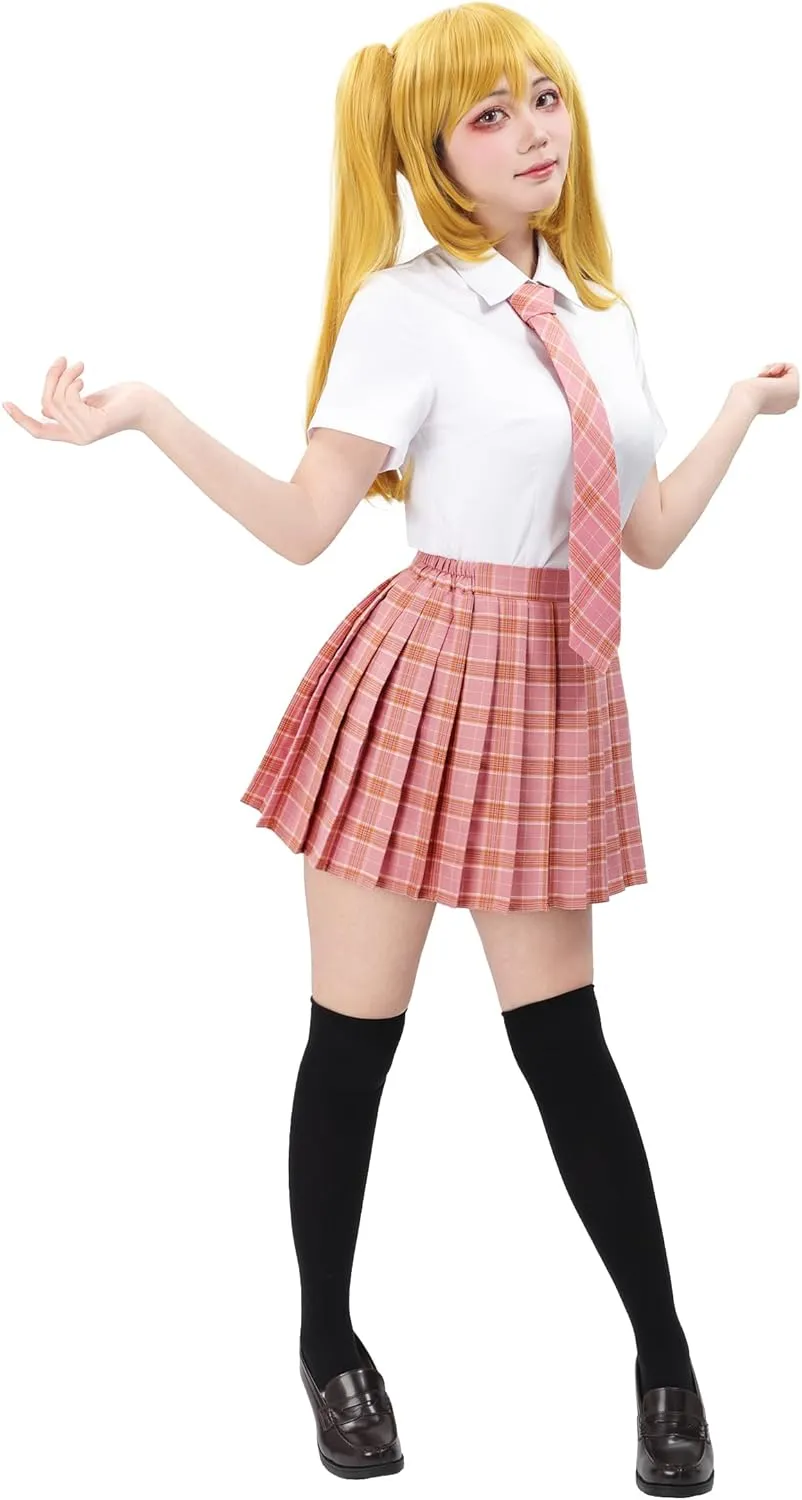 PROCOS US Size Costume Women Japanese Uniform Outfit with Plaid Bow Tie 5 PCS for Christmas