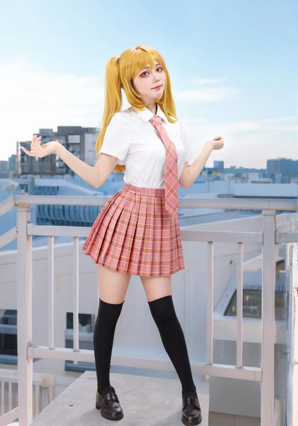 PROCOS US Size Costume Women Japanese Uniform Outfit with Plaid Bow Tie 5 PCS for Christmas