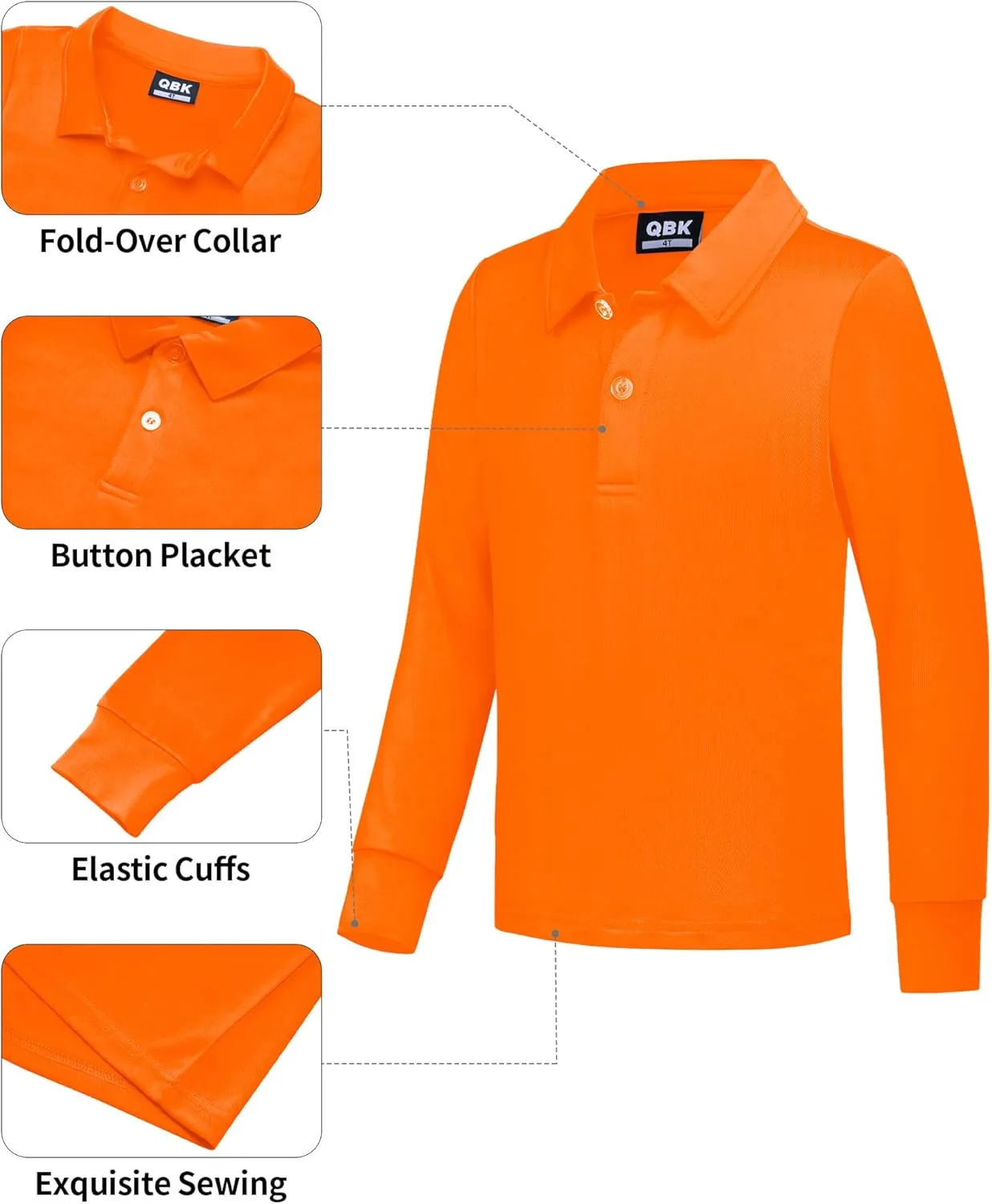 QBK Boys' Performance Polo Kids Collared Golf Shirts Long Sleeve School Uniform for 4T-16Y