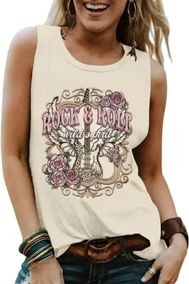 Rock Roll Music Tank Tops Women Vintage Rock Band Tanks Retro Graphic Country Music Concert Sleeveless Shirt Tee