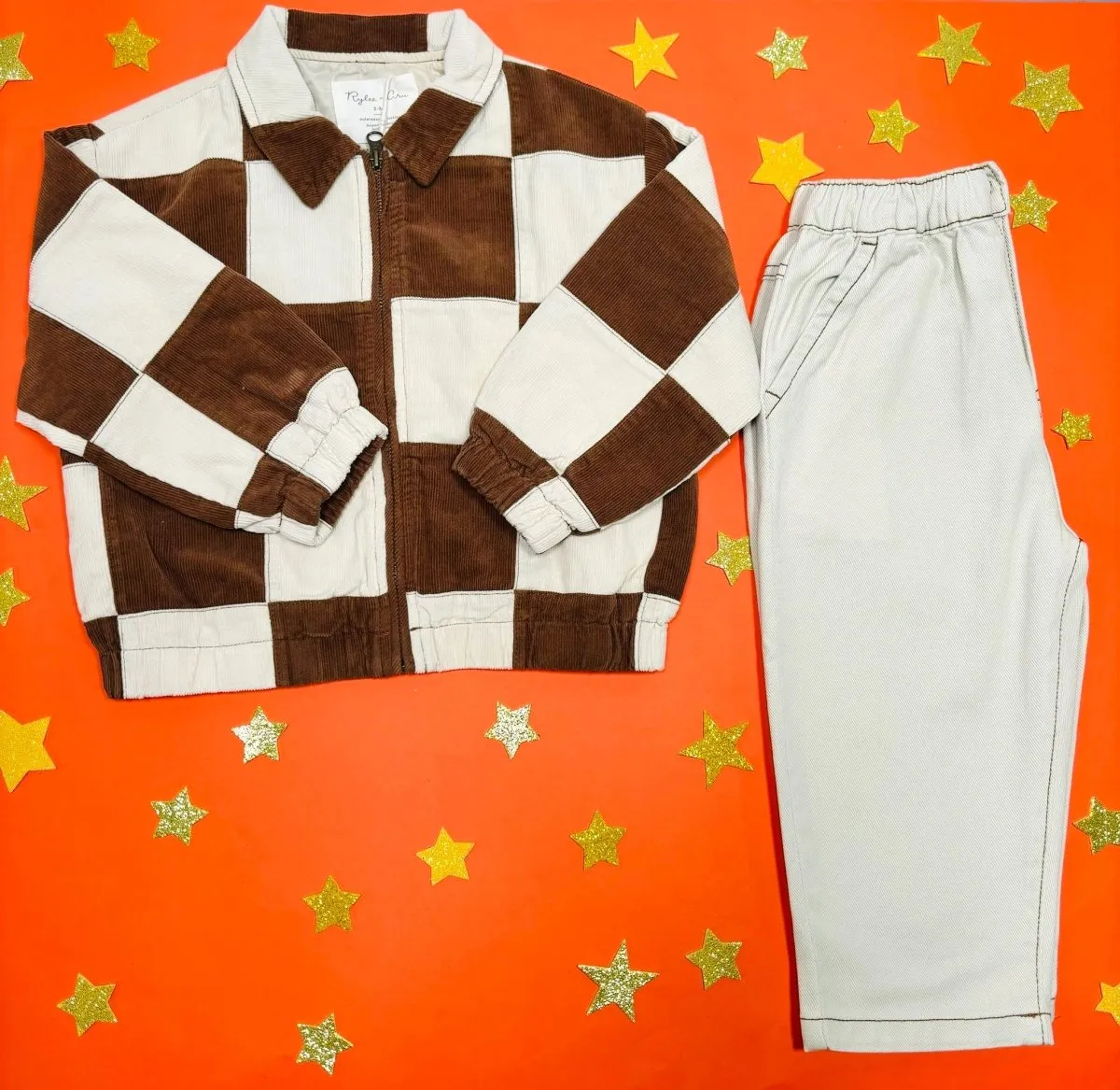 SADDLE CHECKERED CORD BOMBER JACKET (UNISEX)