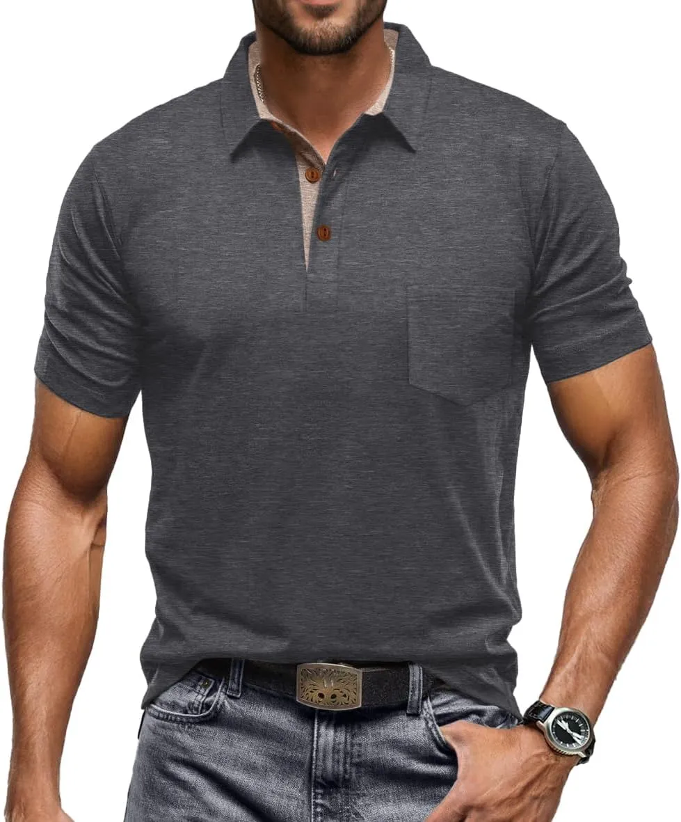 Sailwind Men's Cotton Polo Shirts Short Sleeve Casual Summer Shirts Classic Collared Golf Shirt with Pocket